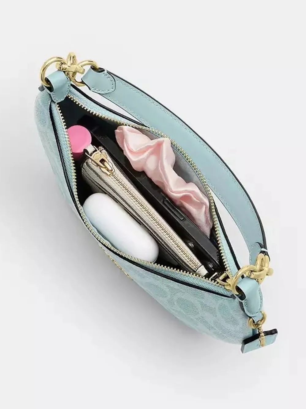 NWT!!! Coach Light Blue Mini Payton Bag In Signature Canvas Crescent-Shaped SB
